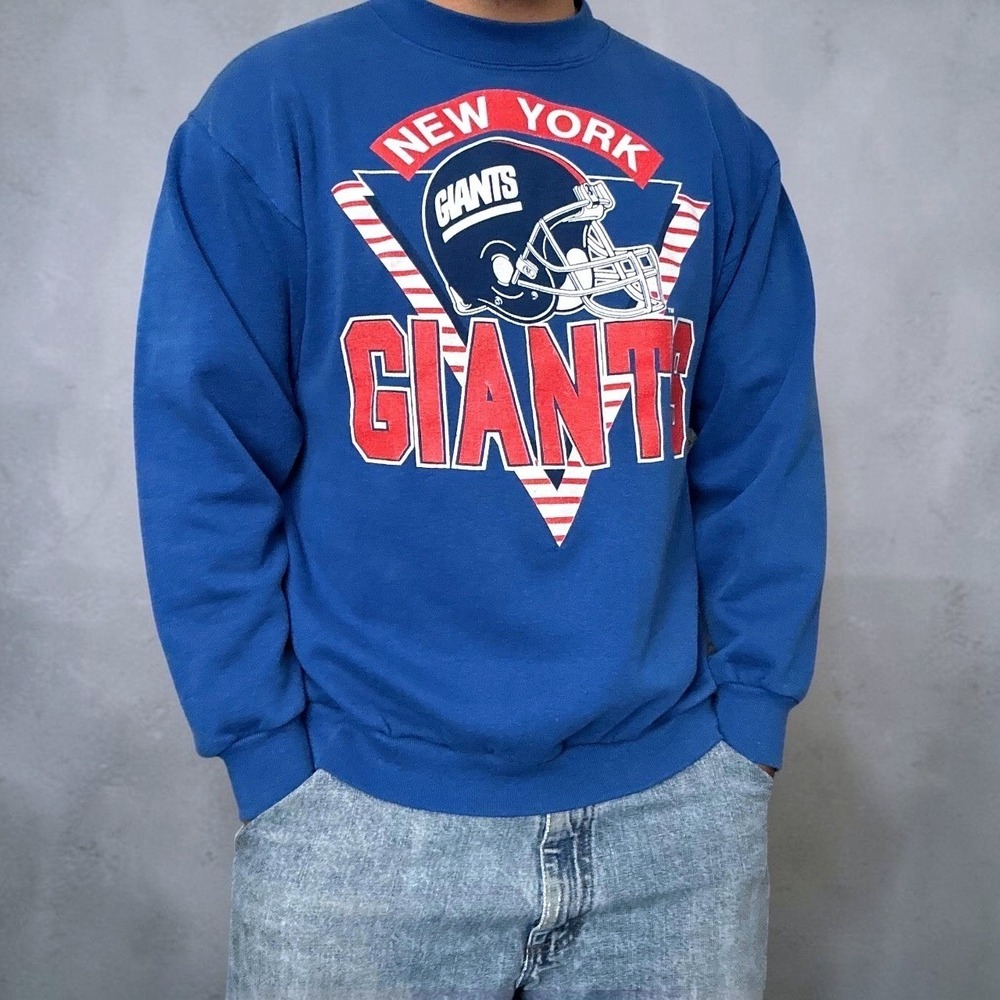 Vintage New York Giants Trench Blue Crewneck Sweatshirt 90s Retro Size Large